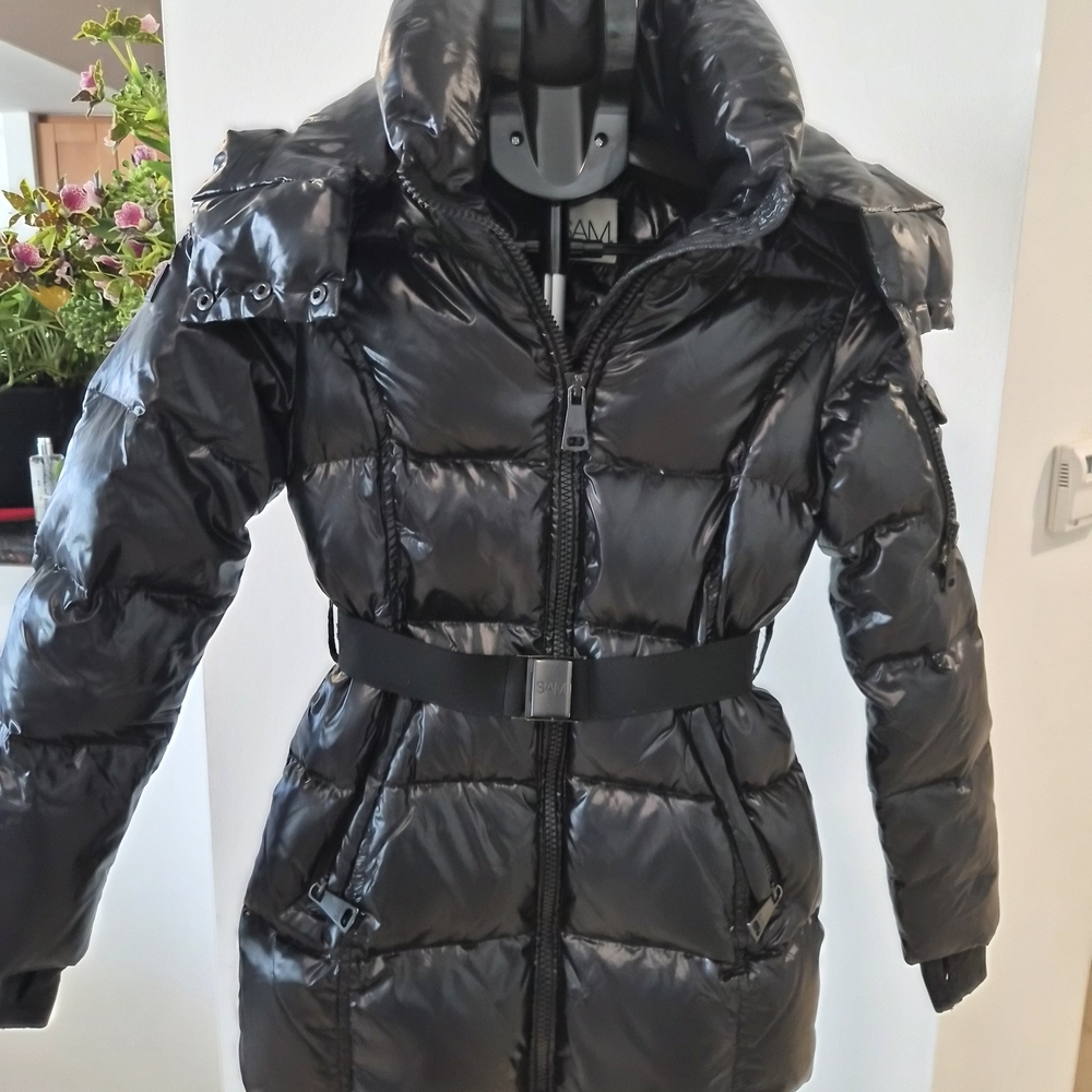 SAM. Shiny Black Belted Puffer Jacket